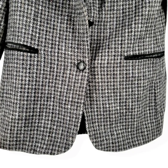 VINTAGE CASUAL CORNER Houndstooth Tweed Blazer Grey - Picture 7 of 17